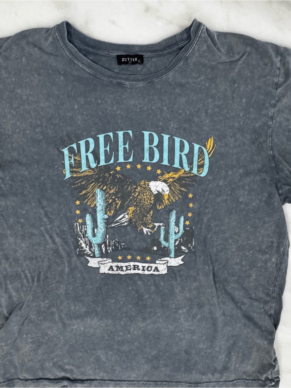 Zutter USA Free Bird Eagle Graphic Tee Acid Wash Western Boho Large